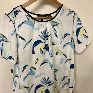 Banana Republic Blue and Yellow Leaf Print Blouse